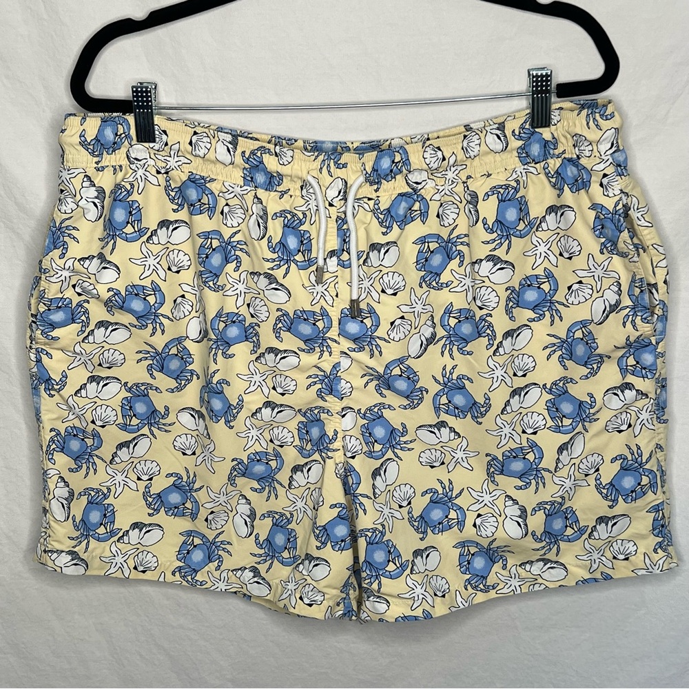 BROOKS BROTHERS COUNTRY CLUB SWIM TRUNKS MEN'S SZ LARGE 4.5" YELLOW CRABS SHELLS